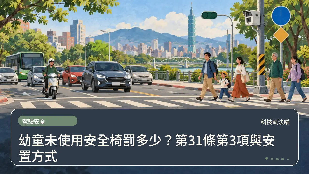 幼童未使用安全椅罰多少?第31條第3項與安置方式主題插畫