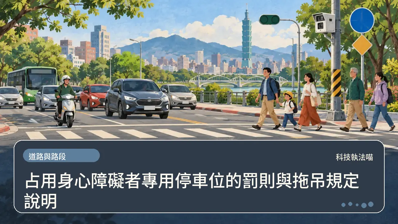 占用身心障礙者專用停車位的罰則與拖吊規定說明主題插畫