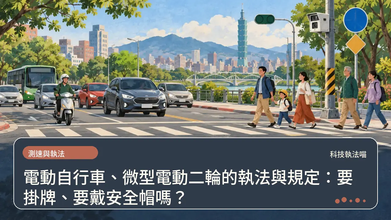 電動自行車、微型電動二輪的執法與規定：要掛牌、要戴安全帽嗎？主題插畫