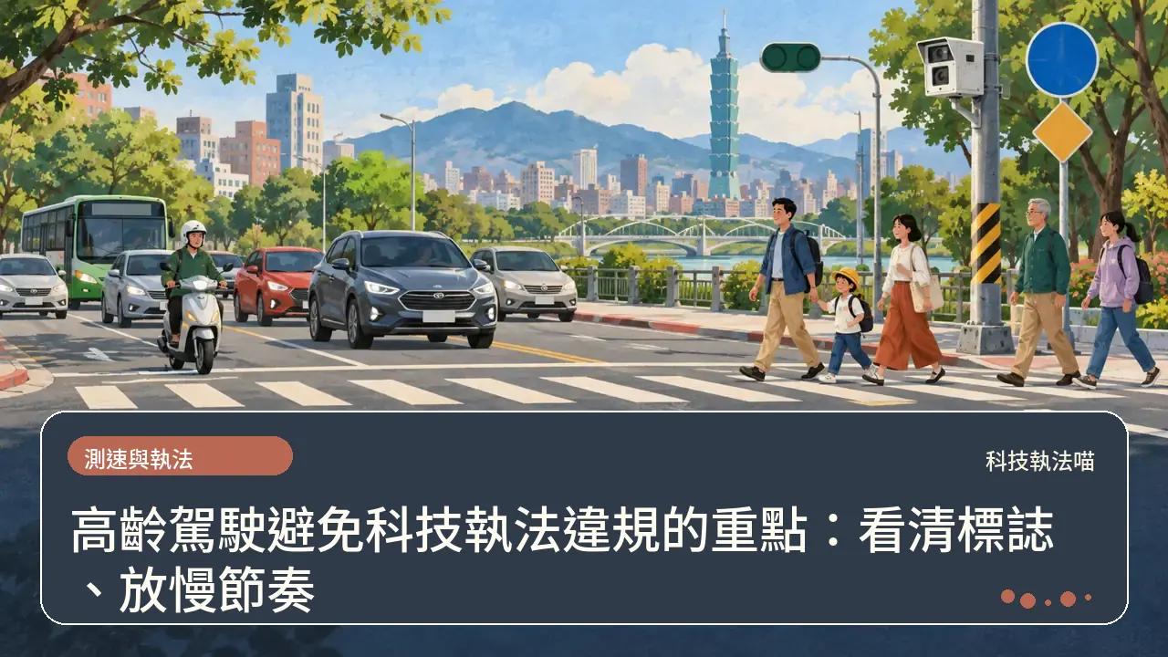 高齡駕駛避免科技執法違規的重點:看清標誌、放慢節奏主題插畫