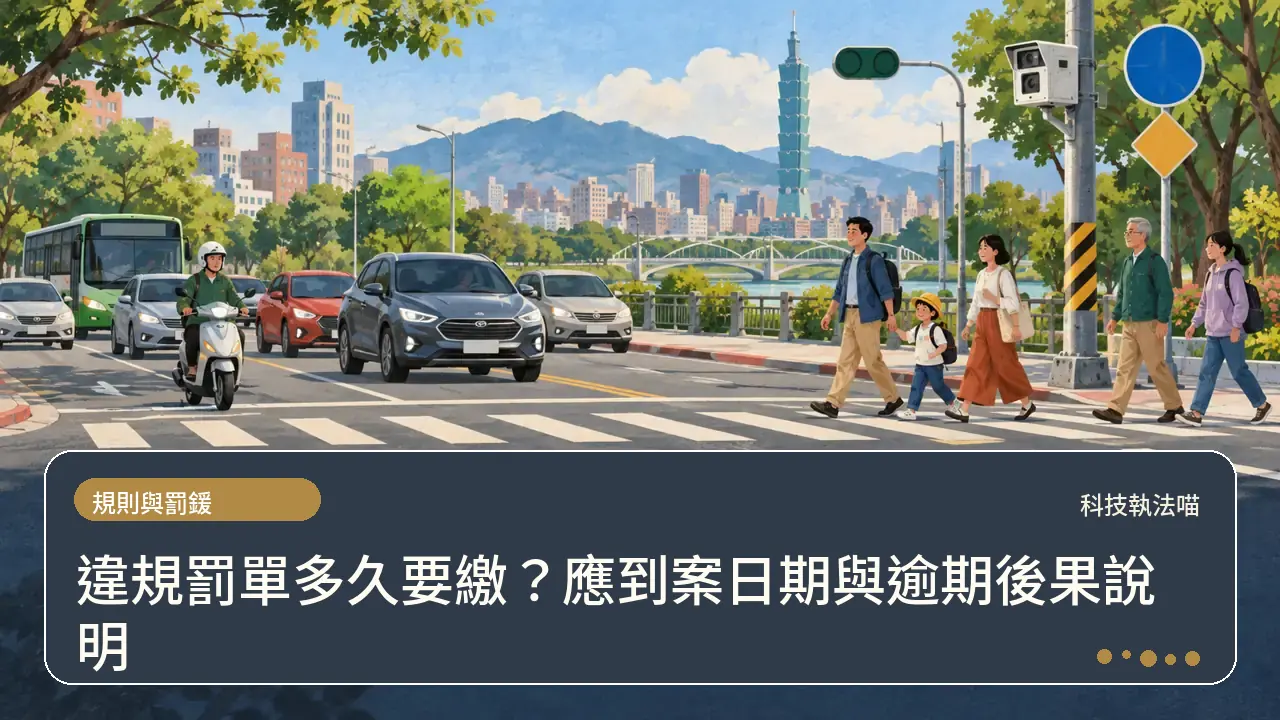 違規罰單多久要繳?應到案日期與逾期後果說明主題插畫