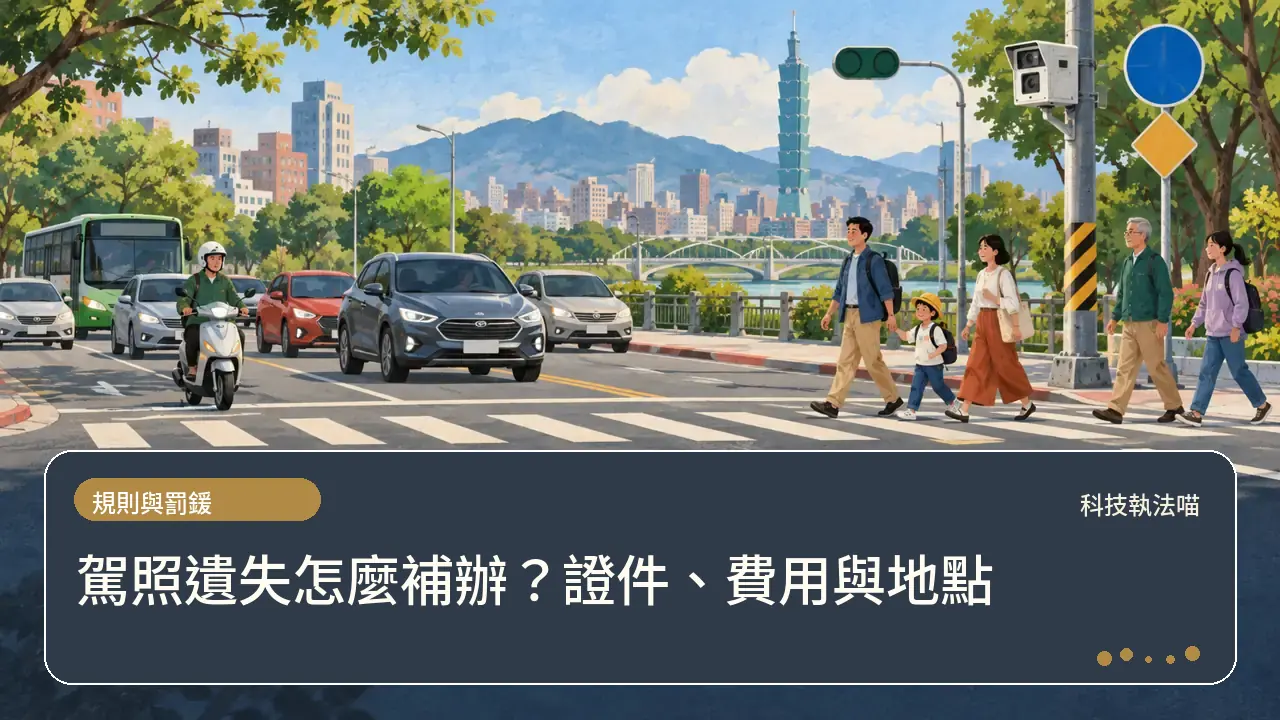 駕照遺失怎麼補辦?證件、費用與地點主題插畫