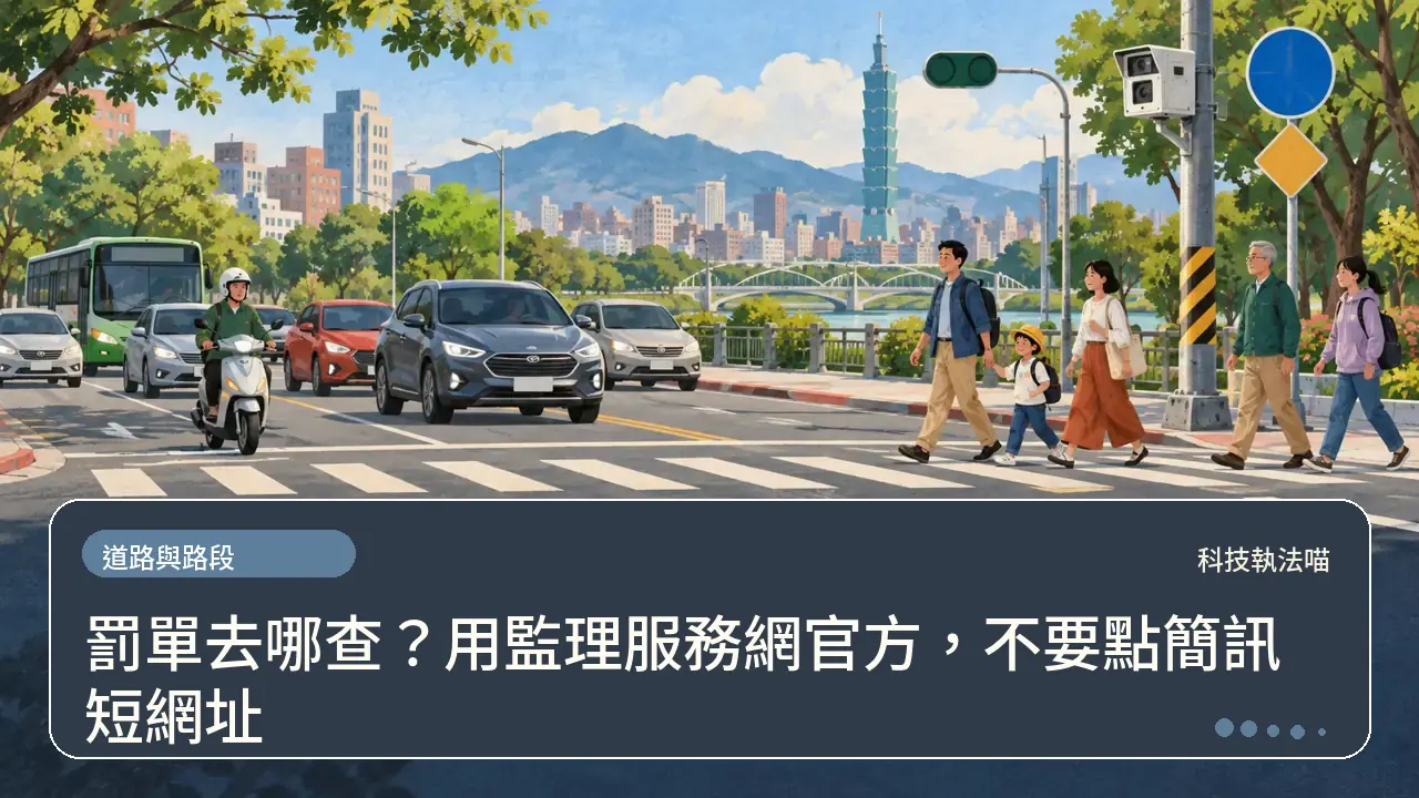罰單去哪查?用監理服務網官方,不要點簡訊短網址主題插畫