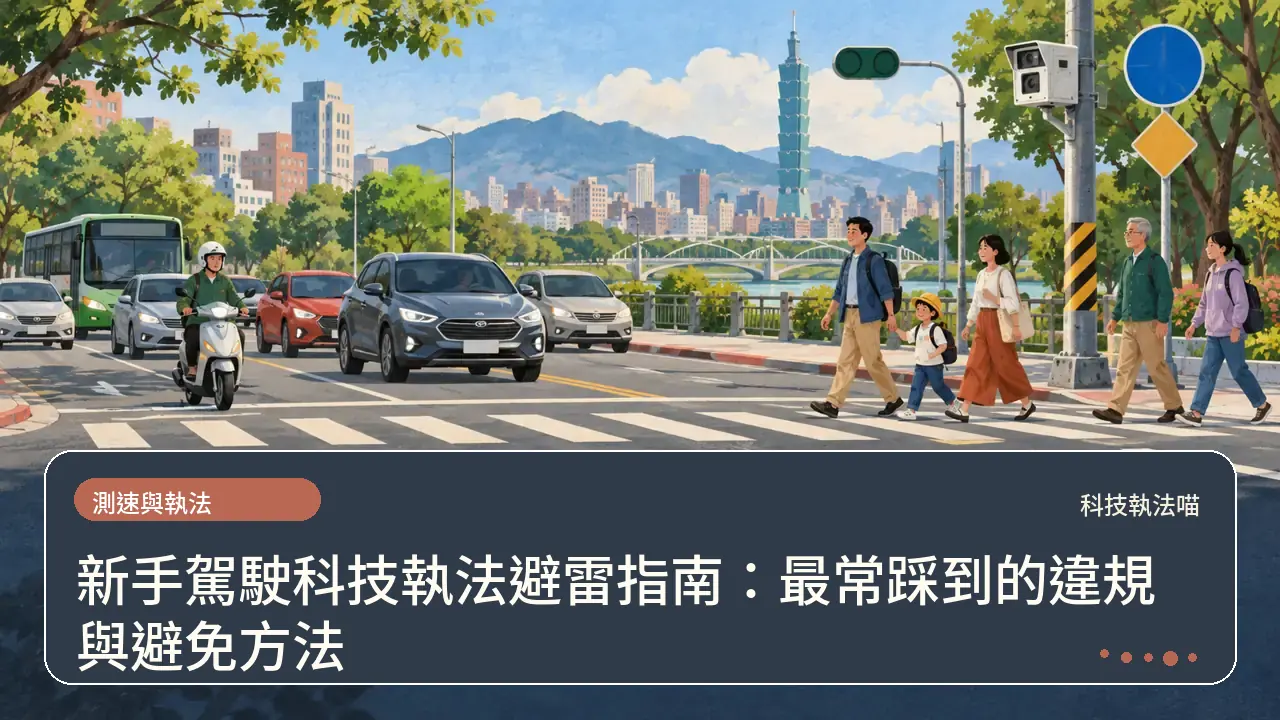 新手駕駛科技執法避雷指南:最常踩到的違規與避免方法主題插畫