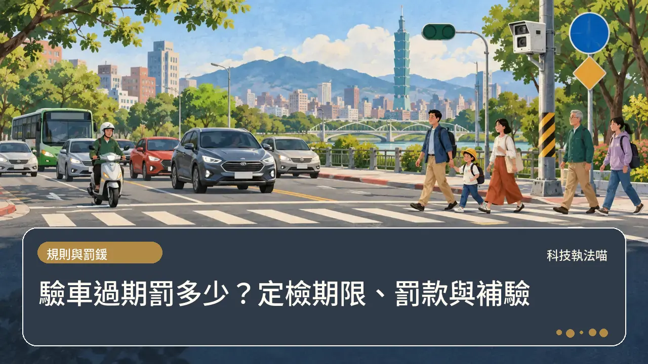 驗車過期罰多少?定檢期限、罰款與補驗主題插畫