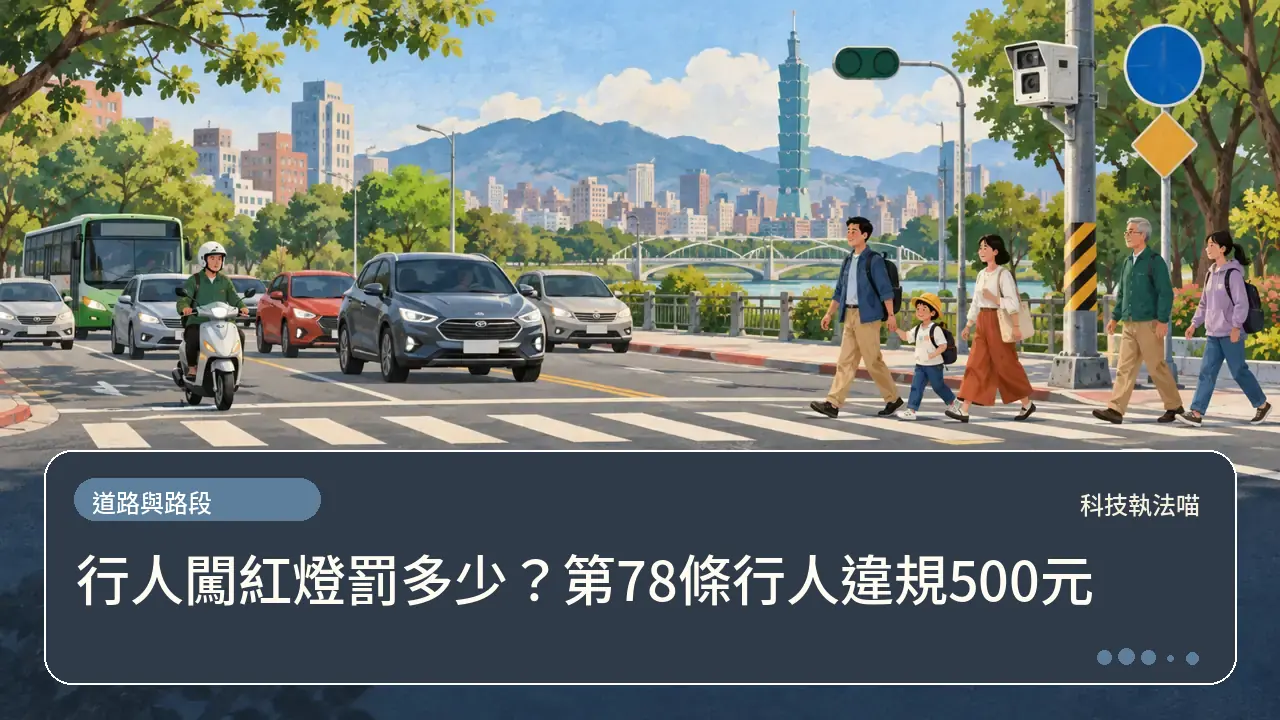行人闖紅燈罰多少?第78條行人違規500元主題插畫