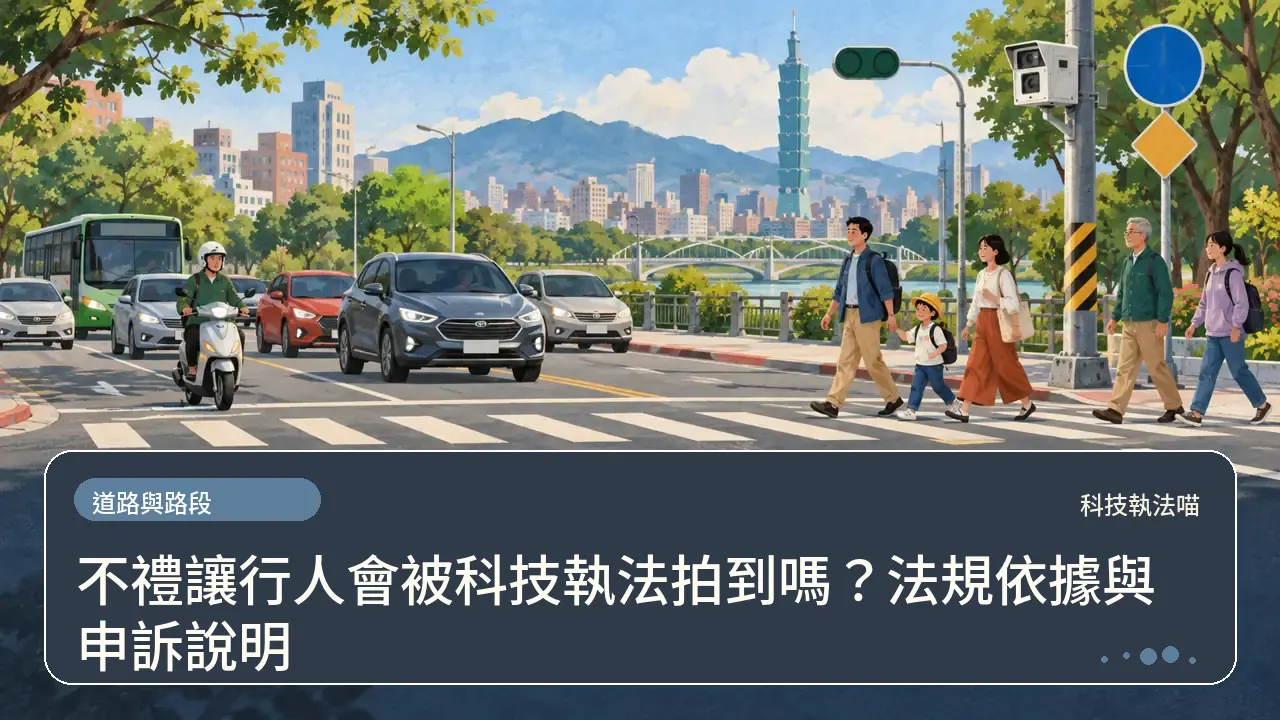 不禮讓行人會被科技執法拍到嗎?法規依據與申訴說明主題插畫