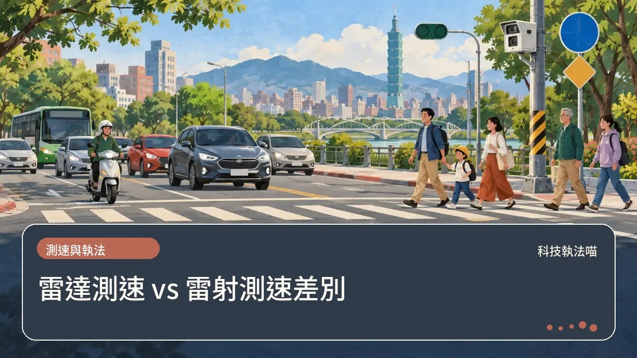 雷達測速 vs 雷射測速差別主題插畫