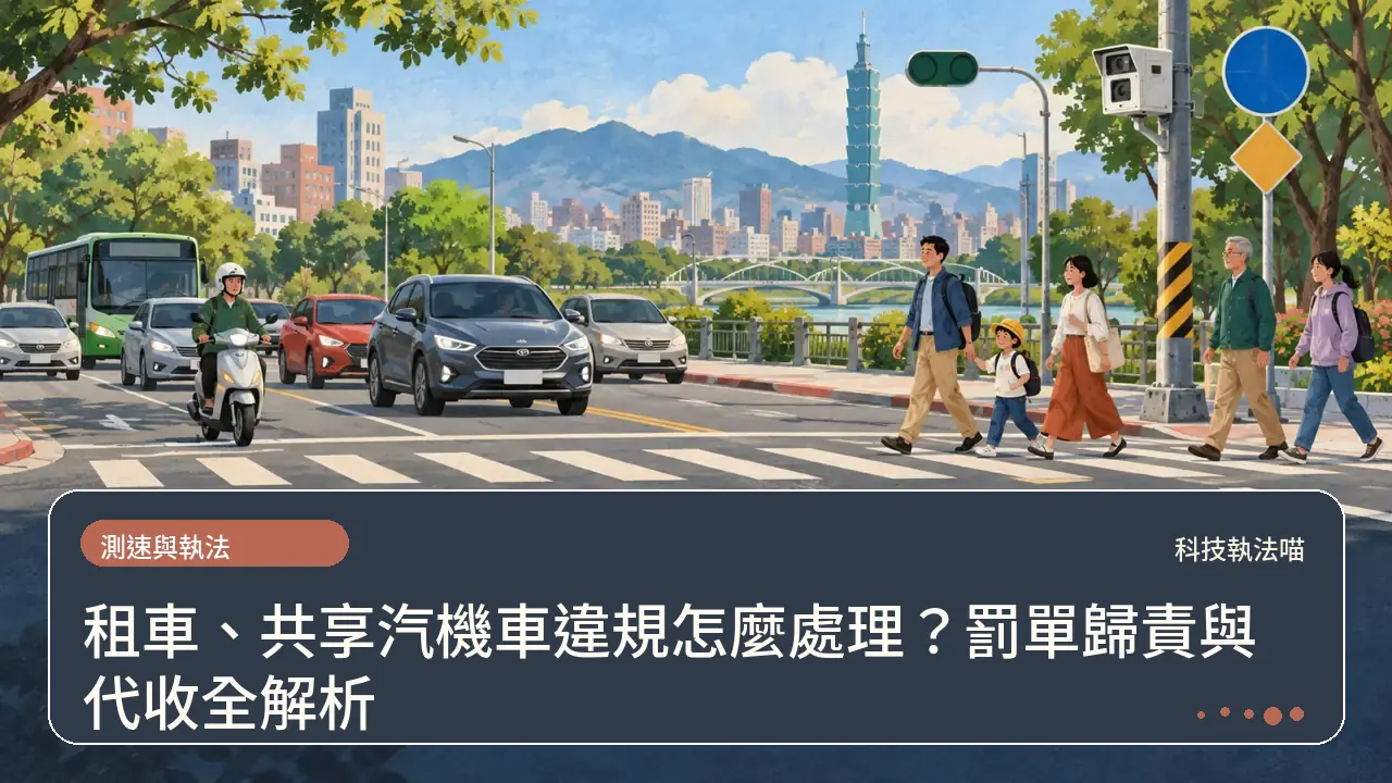 租車、共享汽機車違規怎麼處理?罰單歸責與代收全解析主題插畫