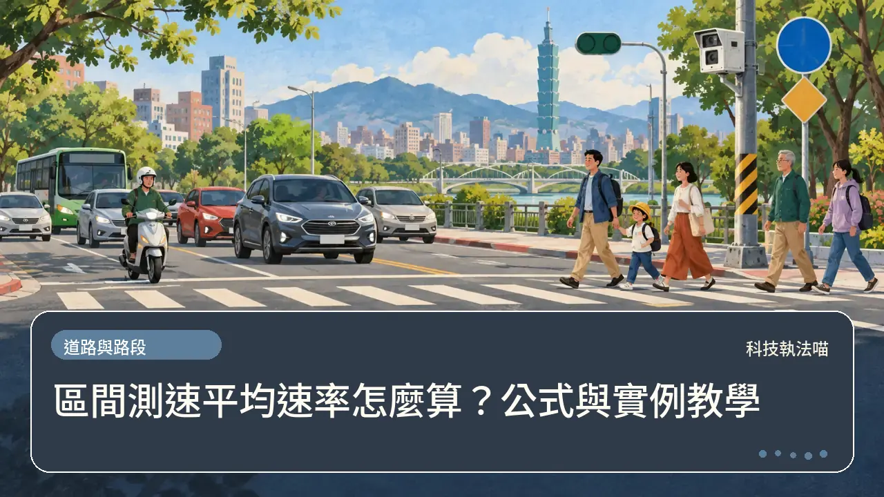 區間測速平均速率怎麼算？公式與實例教學主題插畫
