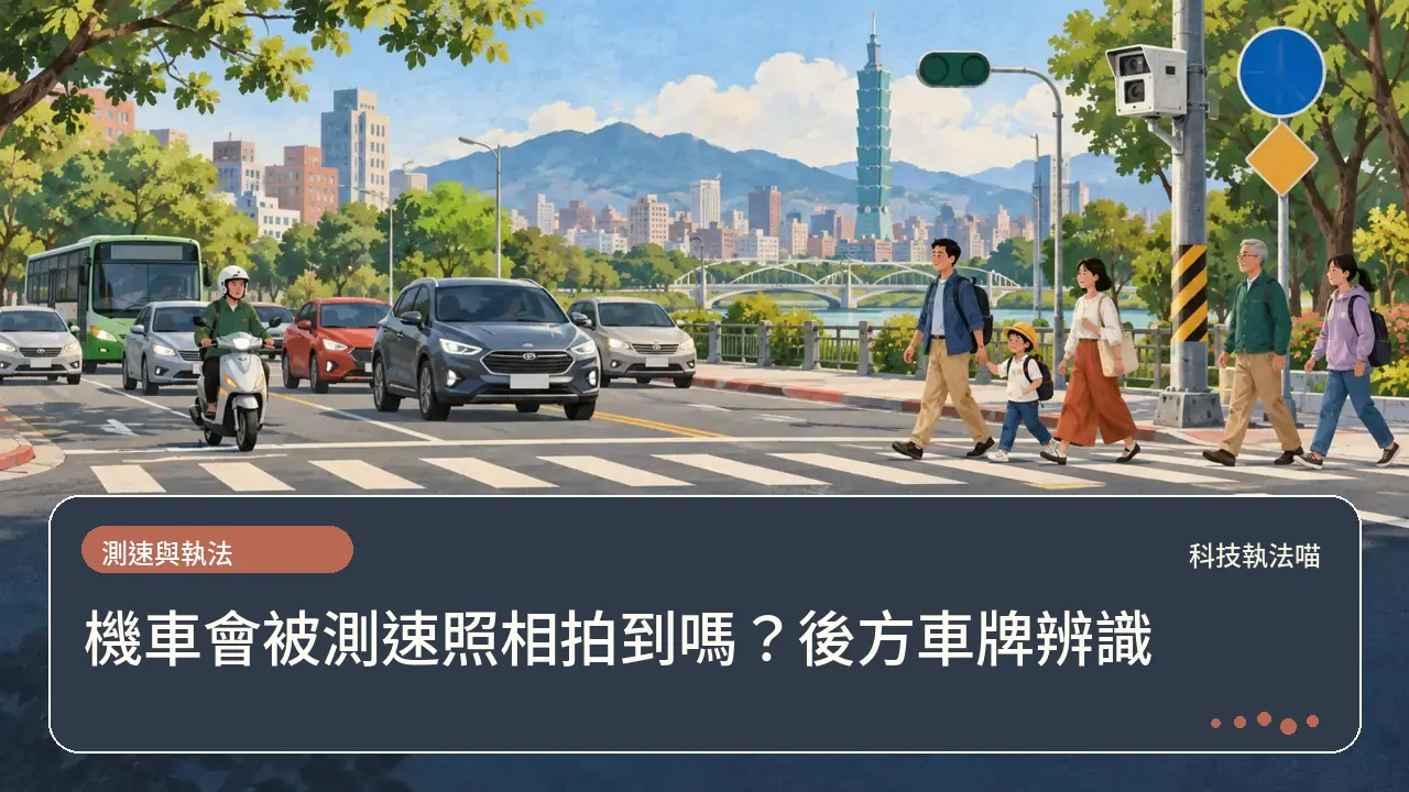 機車會被測速照相拍到嗎?後方車牌辨識主題插畫