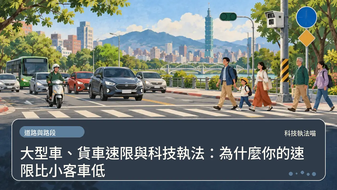 大型車、貨車速限與科技執法:為什麼你的速限比小客車低主題插畫