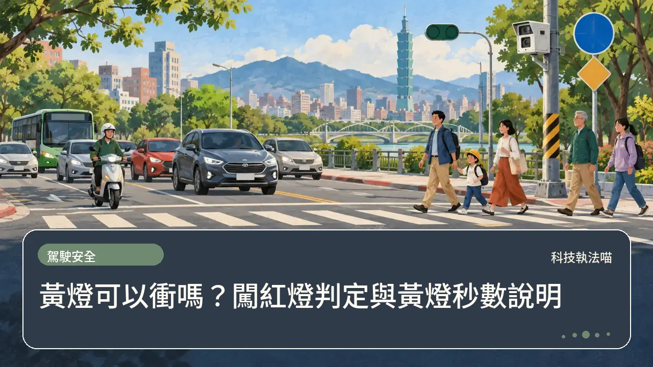 黃燈可以衝嗎?闖紅燈判定與黃燈秒數說明主題插畫